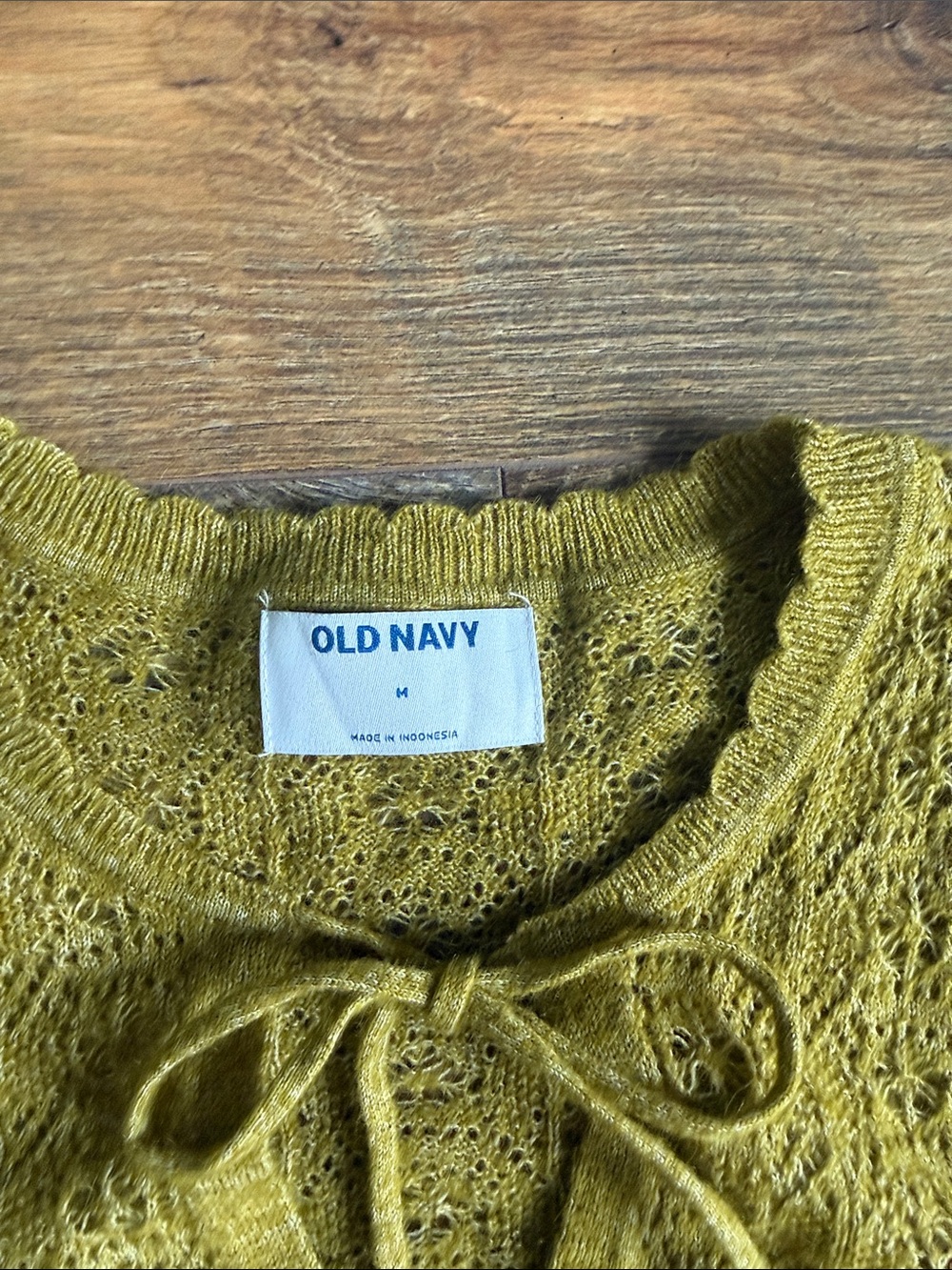 Crochet Pointelle Tie-Neck Short Sleeve Sweater Top - Picture 2 of 5